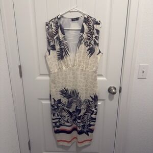 Chicme Women's Deep V Neckline Unique Tiger Print Silky Feel Midi Dress Size XL